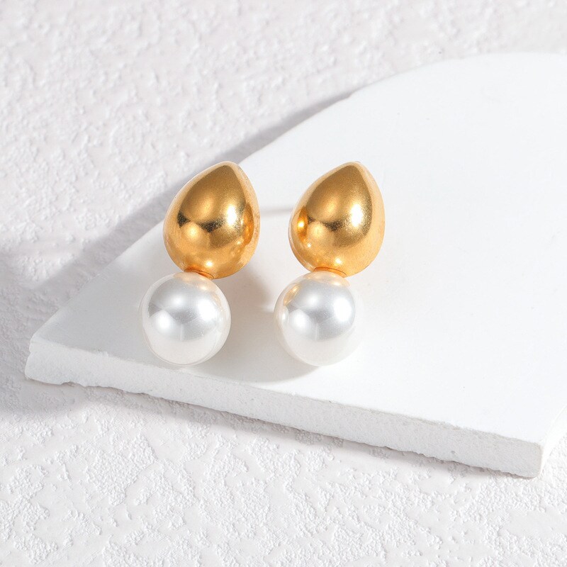 1 Pair Simple Retro Style Patchwork Shape Stainless Steel 18K Gold Plated Inlay Artificial Pearl Women's Dangle Earrings h5 